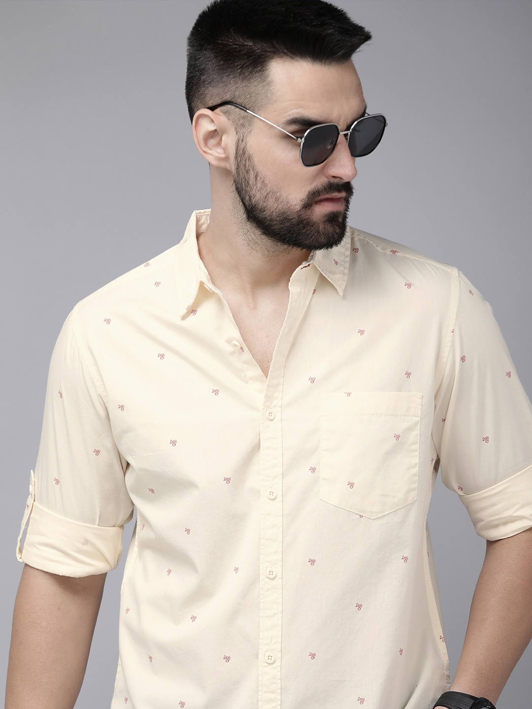 

The Roadster Life Co. Conversational Printed Pure Cotton Casual Shirt, Cream