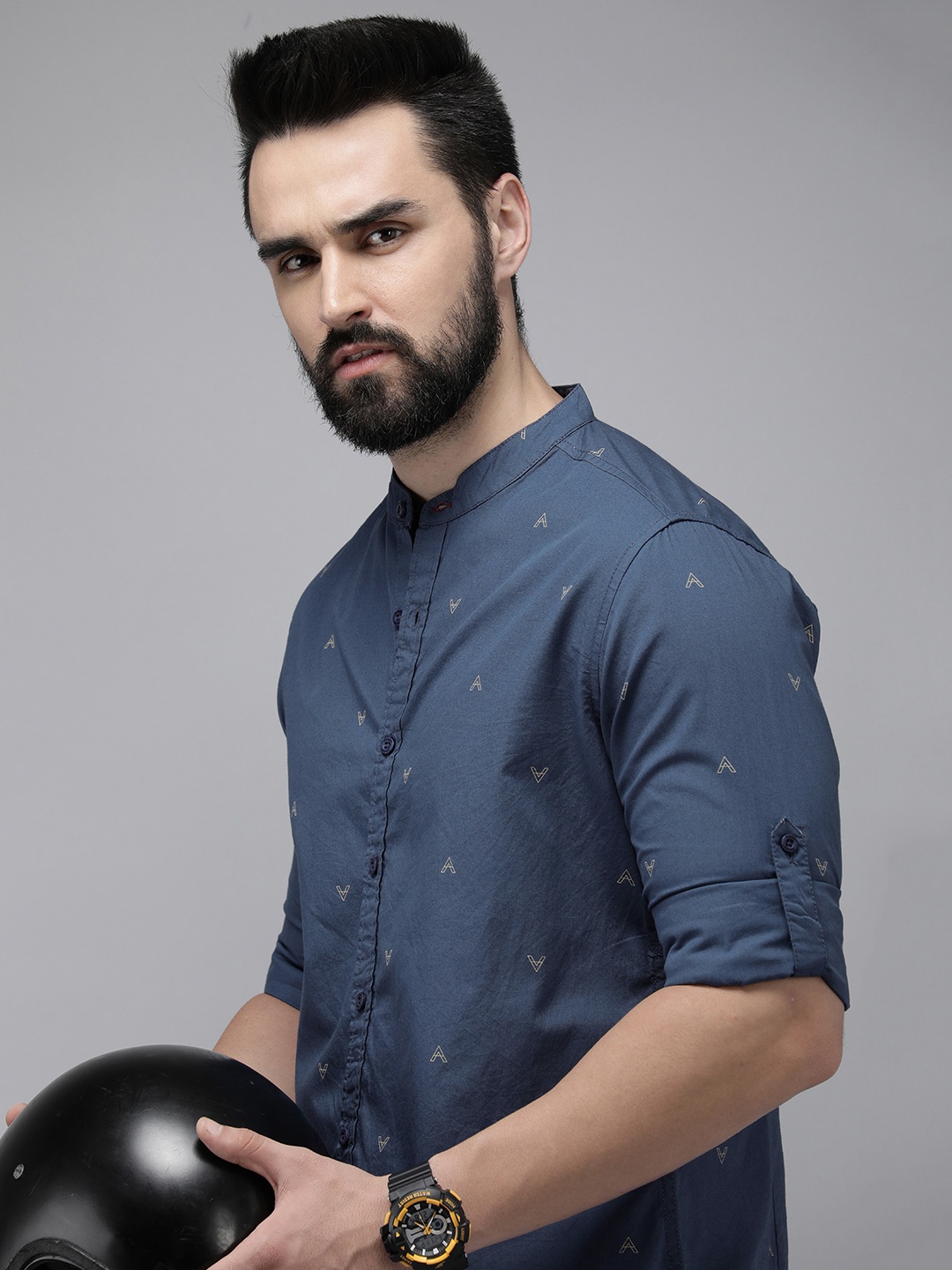 

The Roadster Life Co. Pure Cotton Printed Casual Shirt, Navy blue