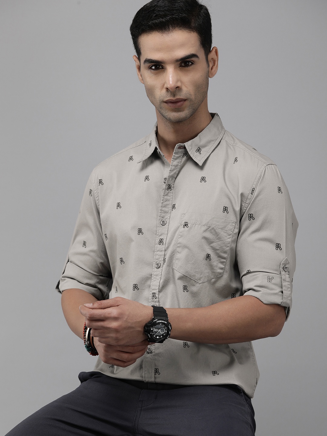 

The Roadster Life Co. Geometric Printed Pure Cotton Casual Shirt, Grey