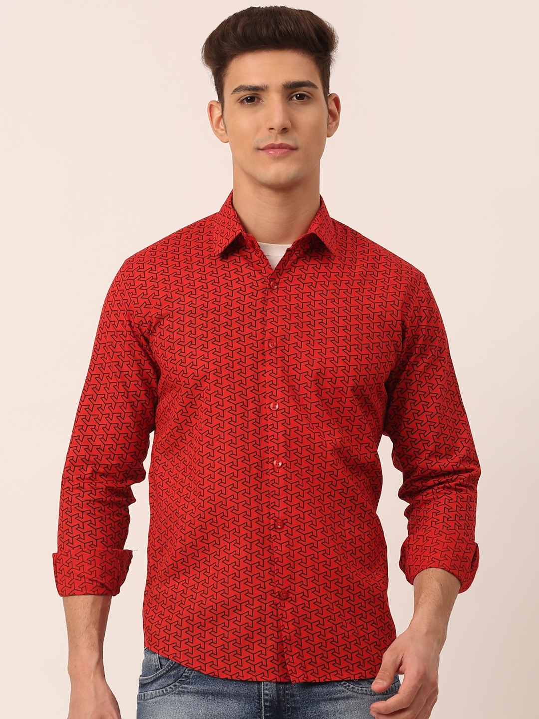 

JAINISH Classic Printed Pure Cotton Casual Shirt, Red