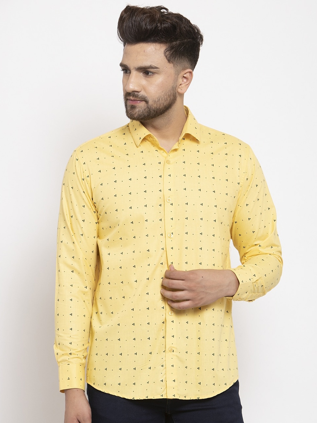 

JAINISH Men Classic Geometric Printed Cotton Casual Shirt, Yellow