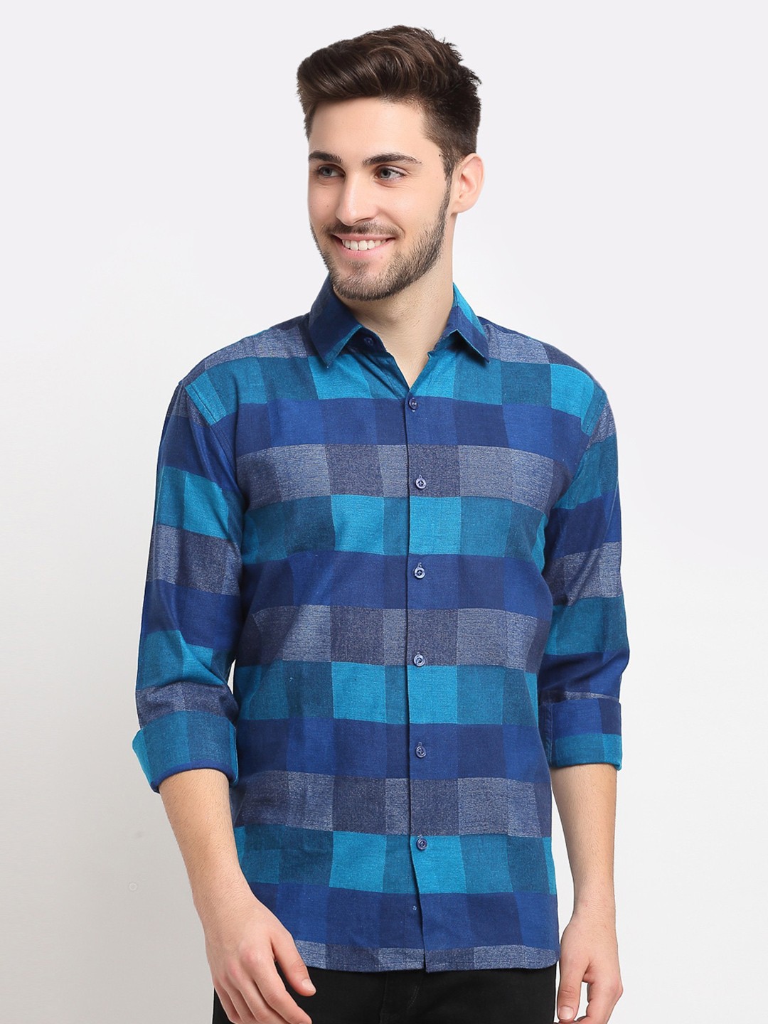 

JAINISH Classic Checked Cotton Casual Shirt, Blue