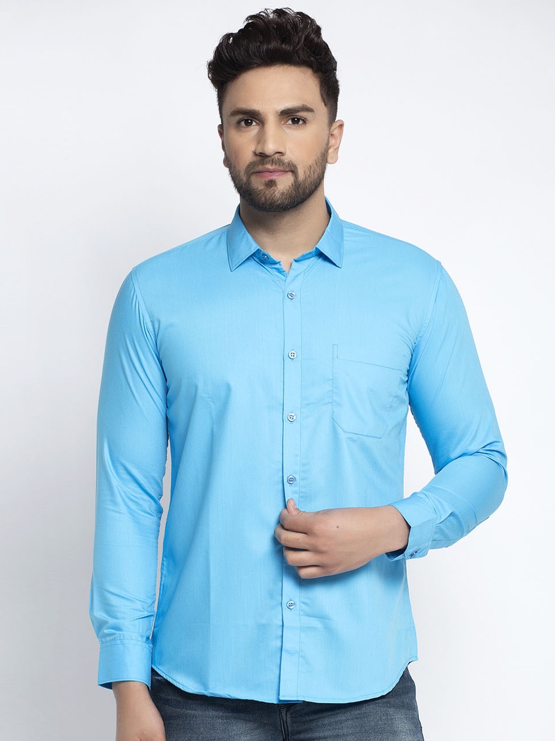 

JAINISH Patch Pocket Long Sleeves Classic Casual Shirt, Blue