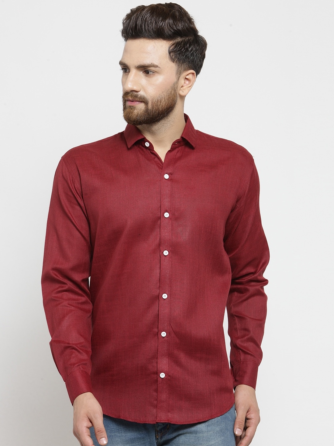 

JAINISH Spread Collar Classic Slim Fit Casual Shirt, Maroon