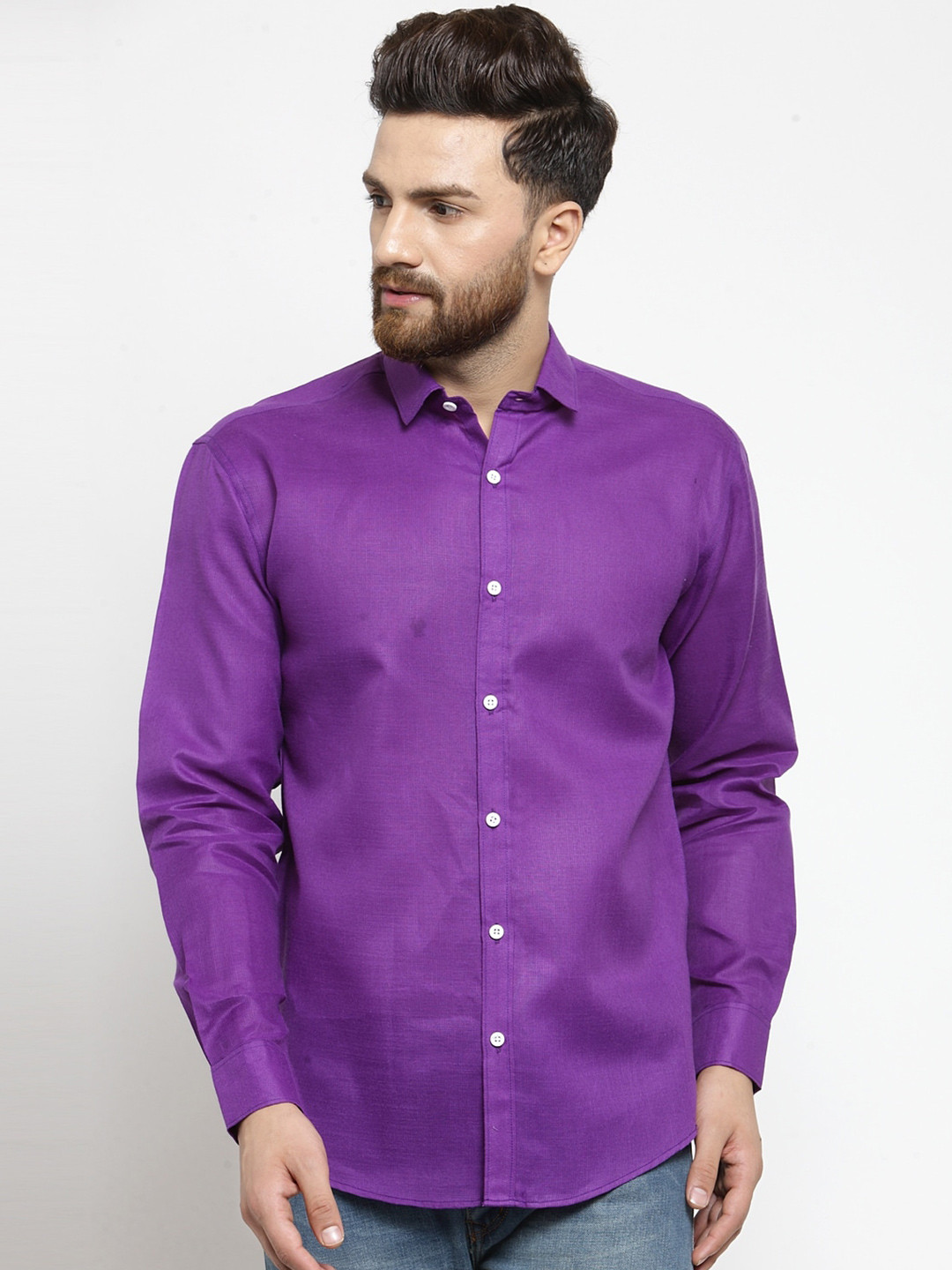 

JAINISH Spread Collar Classic Casual Shirt, Purple