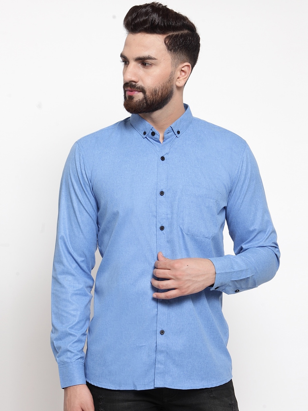 

JAINISH Button-Down Collar Classic Pure Cotton Casual Shirt, Blue