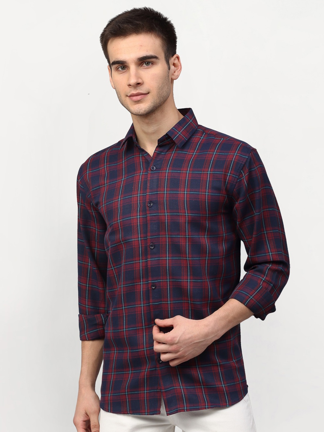 

JAINISH Checks Classic Fit Cotton Casual Shirt, Red