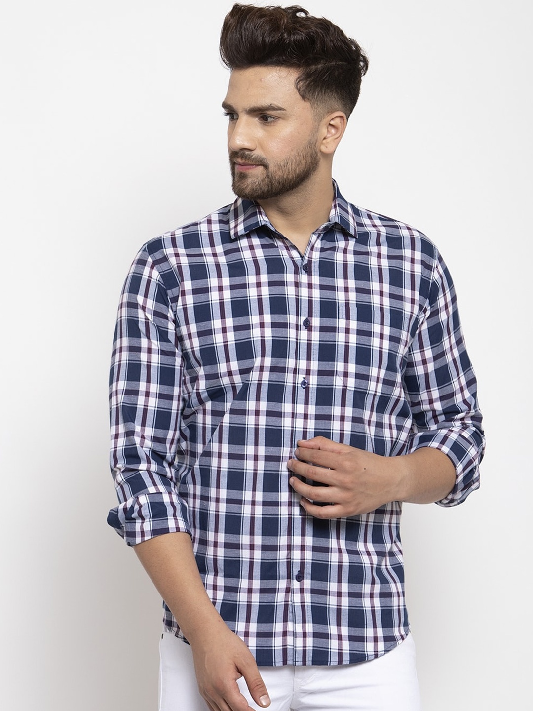 

JAINISH Tartan Checks Cotton Casual Shirt, Blue