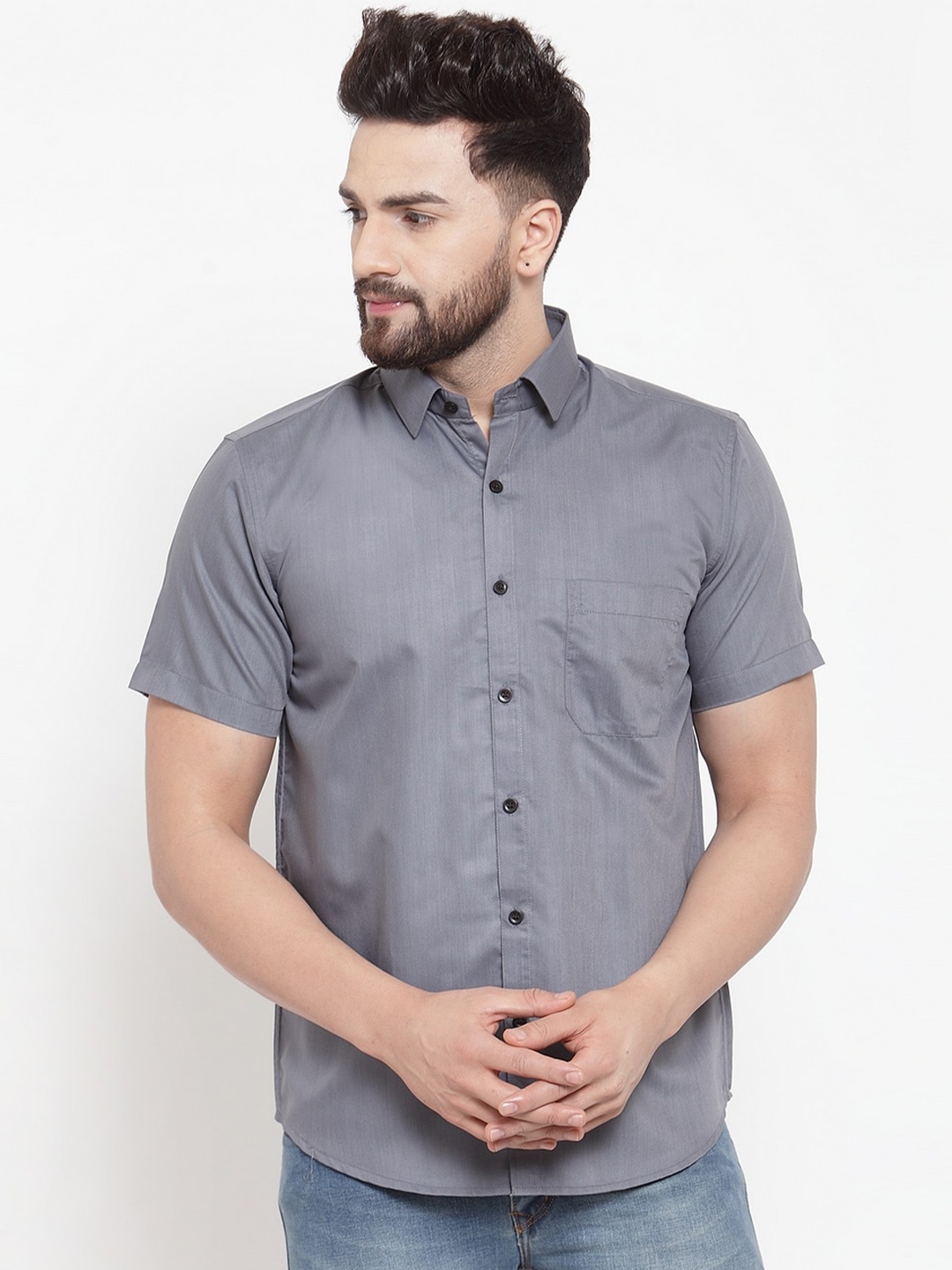 

JAINISH Spread Collar Casual Shirt, Grey