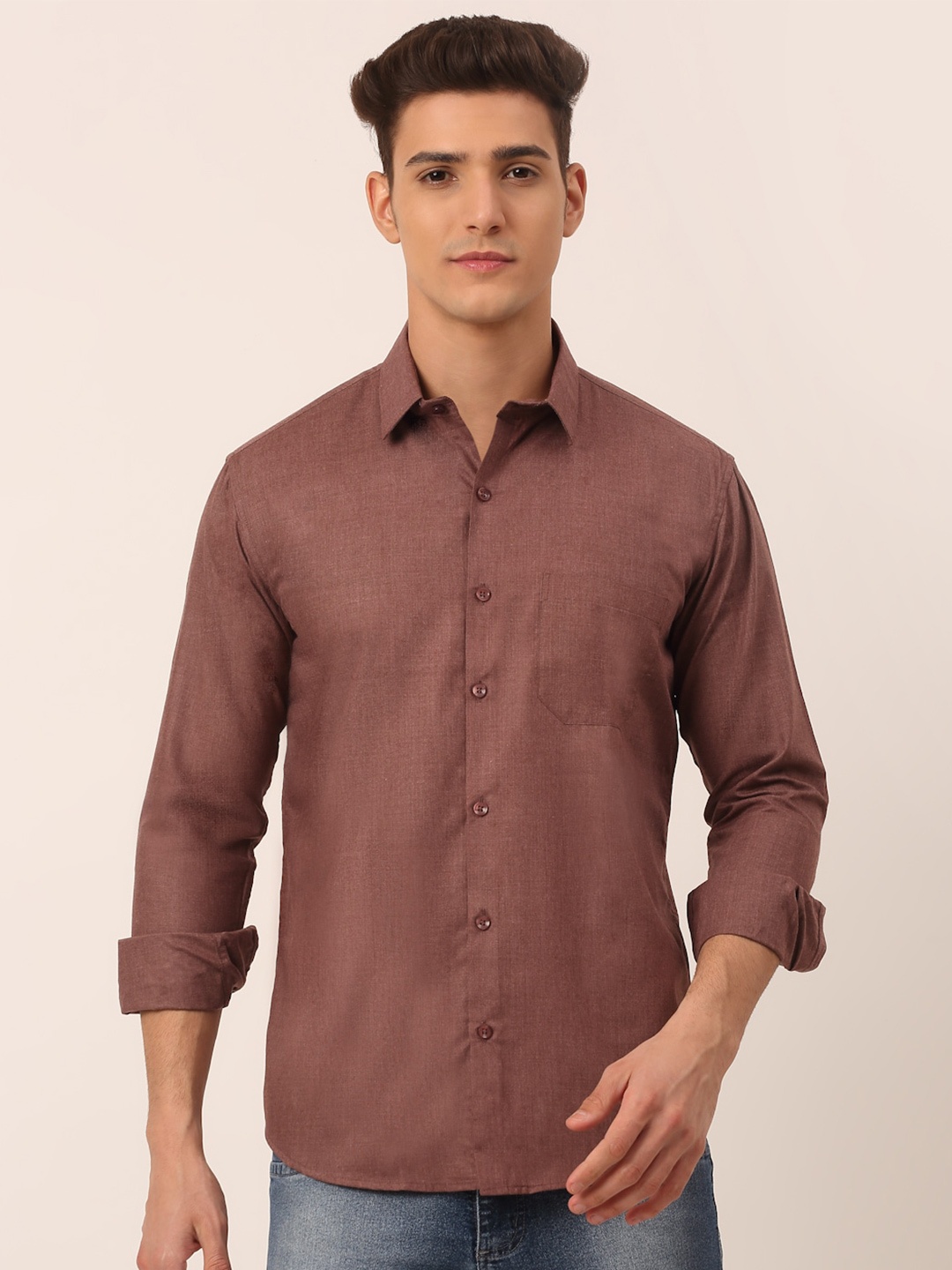 

JAINISH Long Button Cuff Sleeves Classic Casual Shirt, Brown