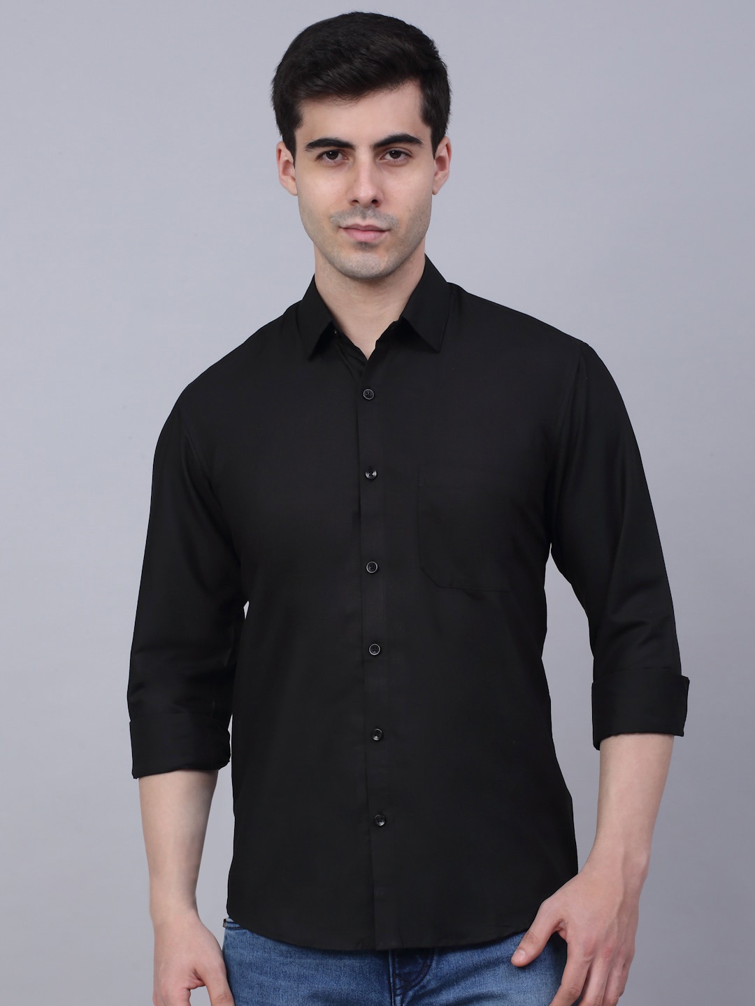 

JAINISH Long Button Cuff Sleeves Classic Casual Cotton Shirt, Black