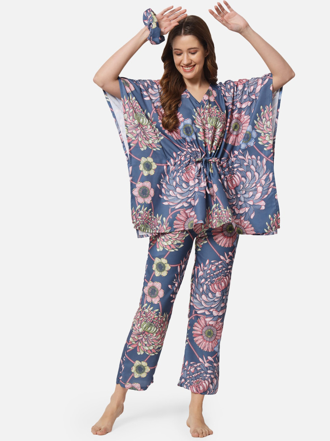 

FFLIRTYGO Floral Printed Night Suit, Blue