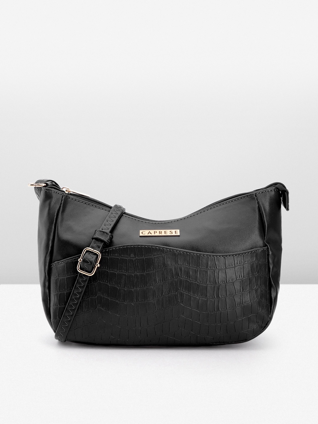 

Caprese Animal Textured Structured Sling Bag, Black