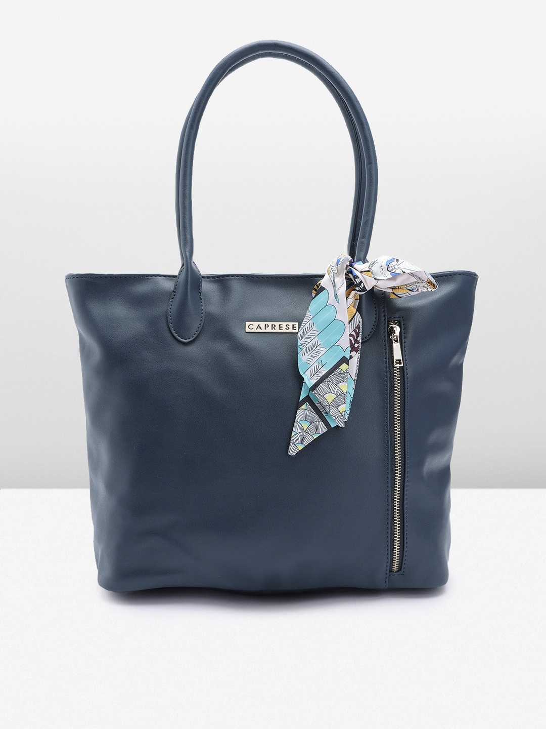 

Caprese Solid Oversized Structured Shoulder Bag Comes With A Scarf, Navy blue