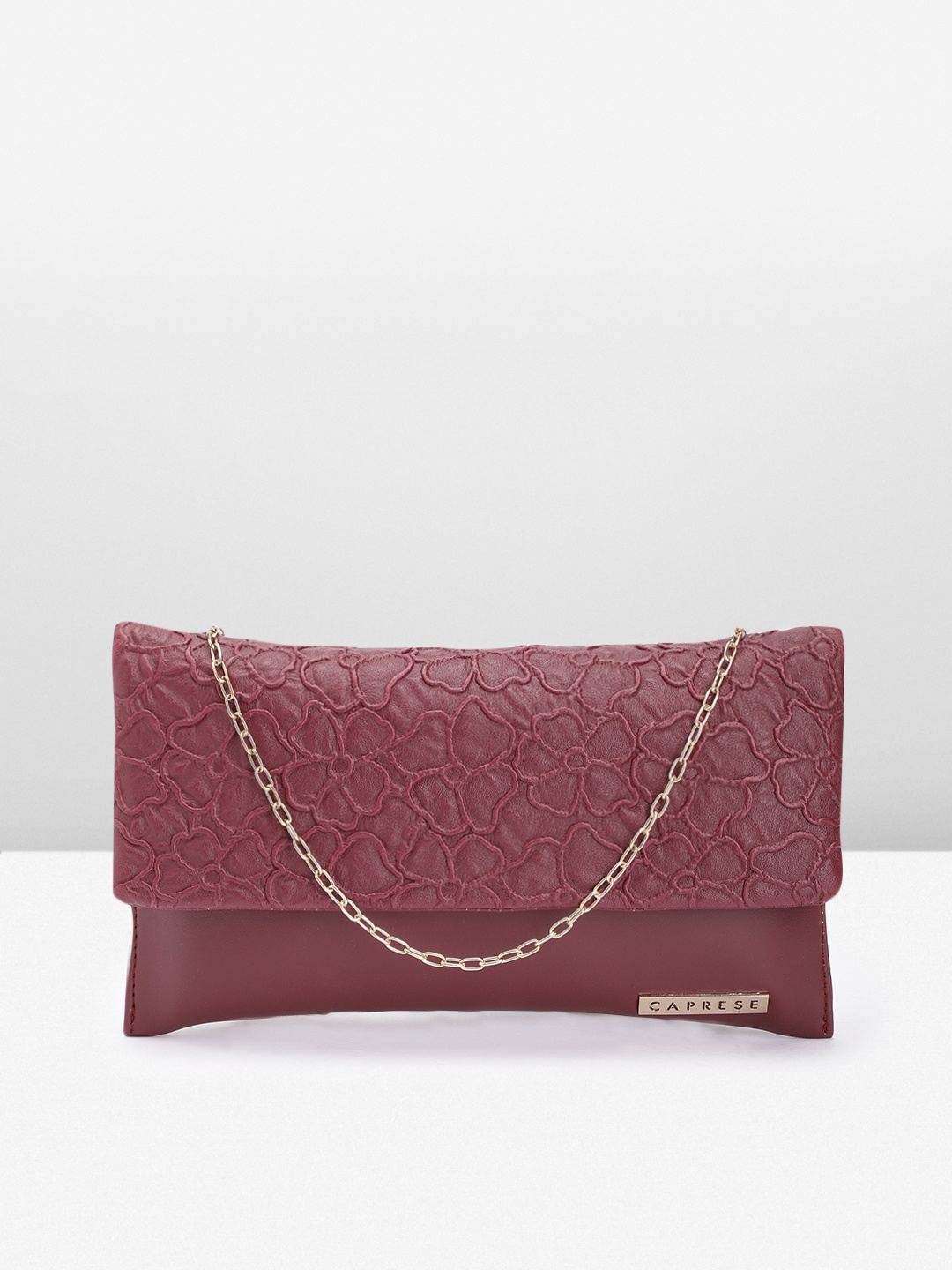 

Caprese Floral Self Design Structured Sling Bag, Burgundy