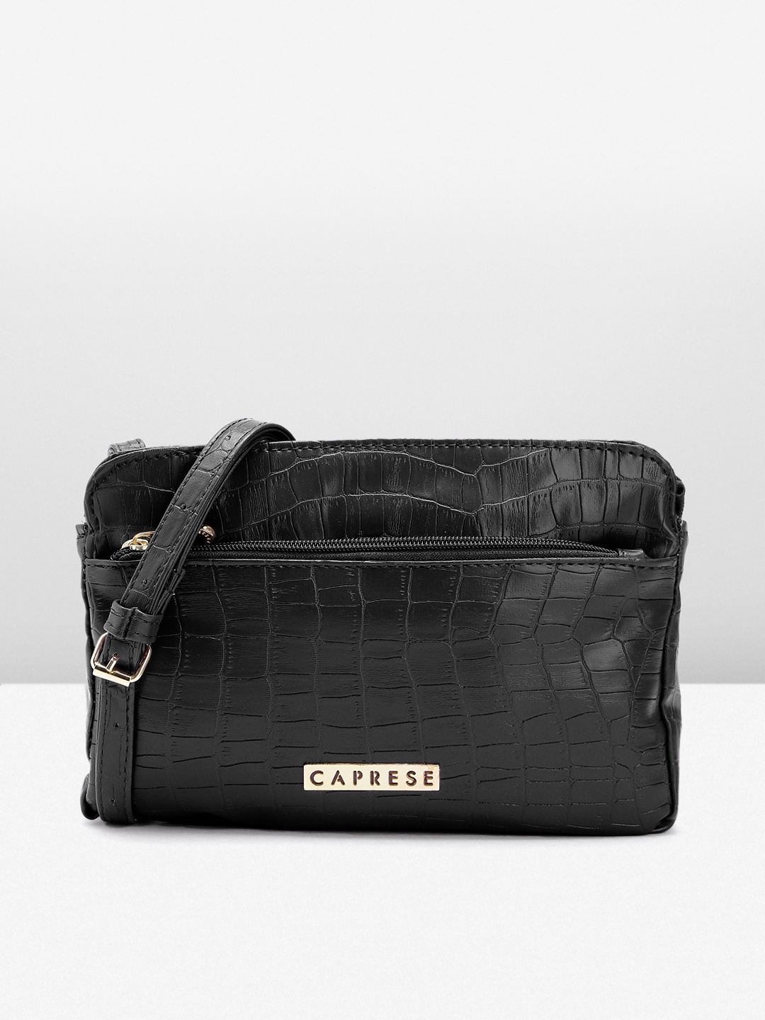 

Caprese Animal Textured Structured Sling Bag, Black