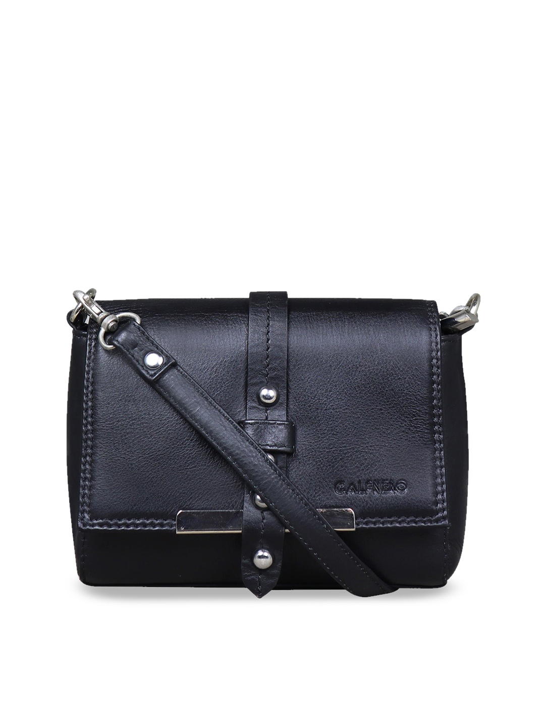 

CALFNERO Leather Structured Sling Bag, Black