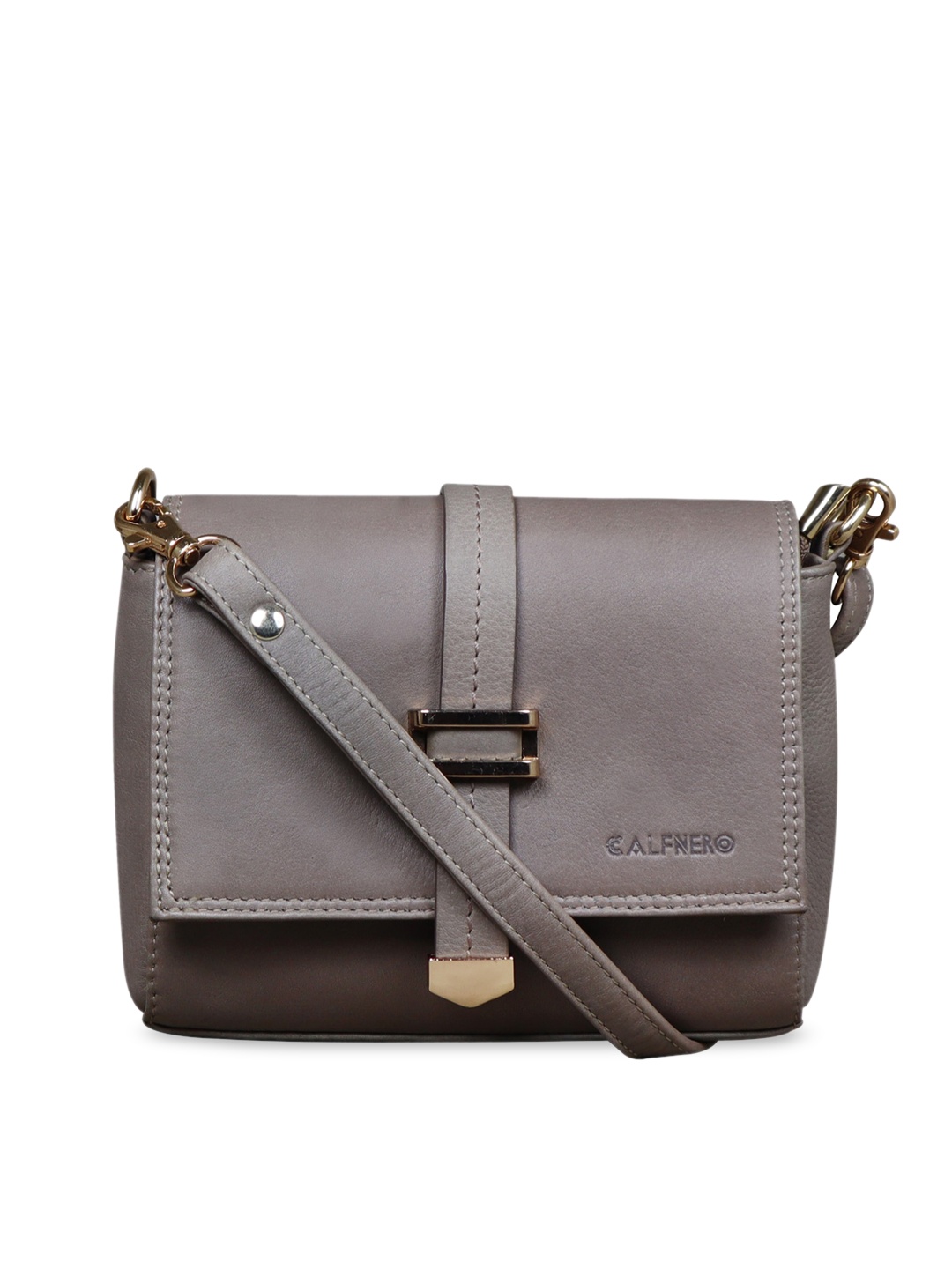 

CALFNERO Detachable Strap Leather Structured Sling Bag, Grey