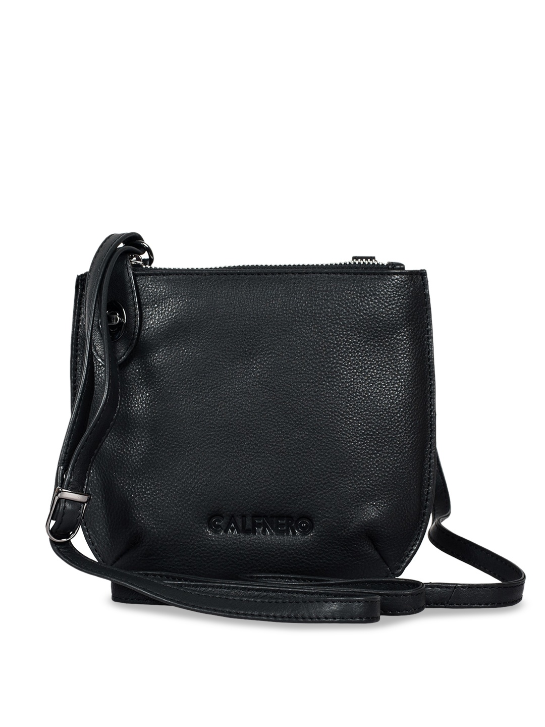 

CALFNERO Single Compartment Leather Structured Sling Bag, Black