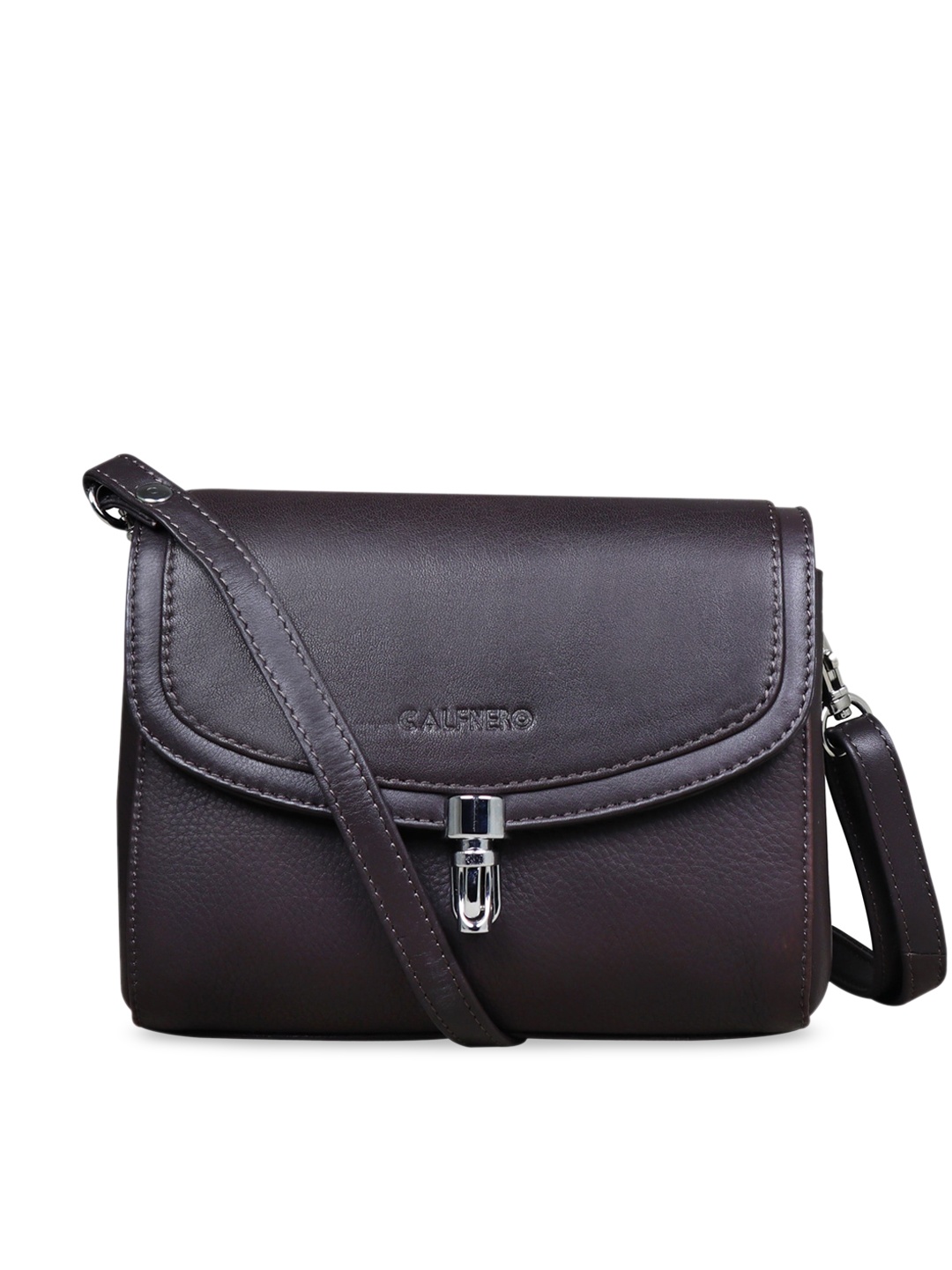 

CALFNERO Single Compartment Leather Structured Sling Bag, Brown