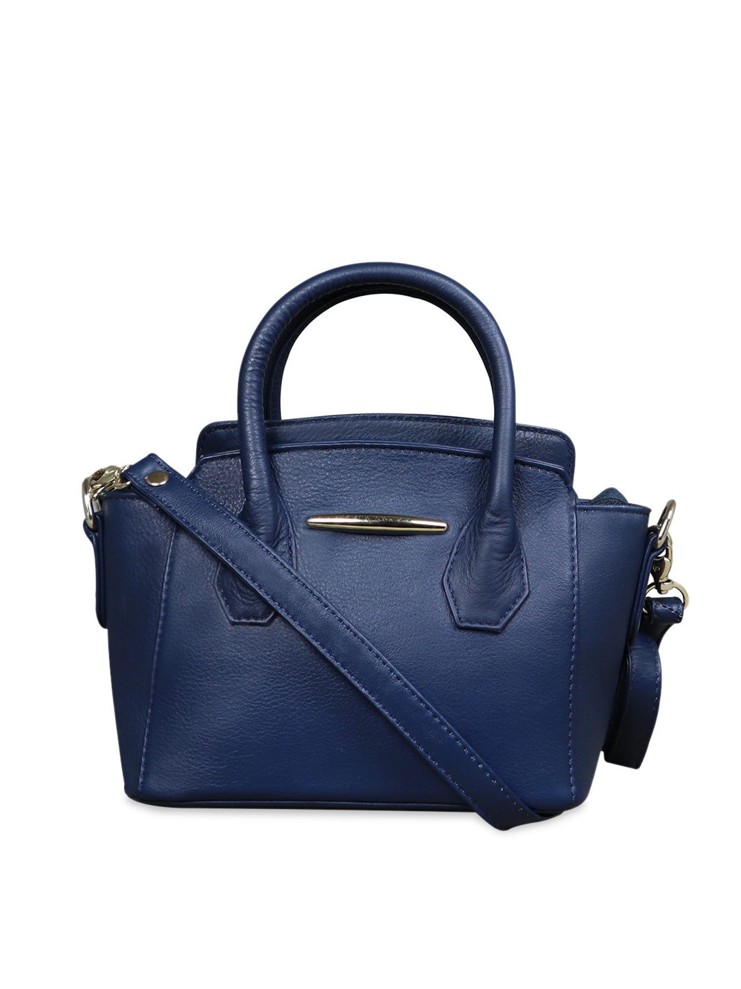 

CALFNERO Leather Structured Handheld Bag, Navy blue
