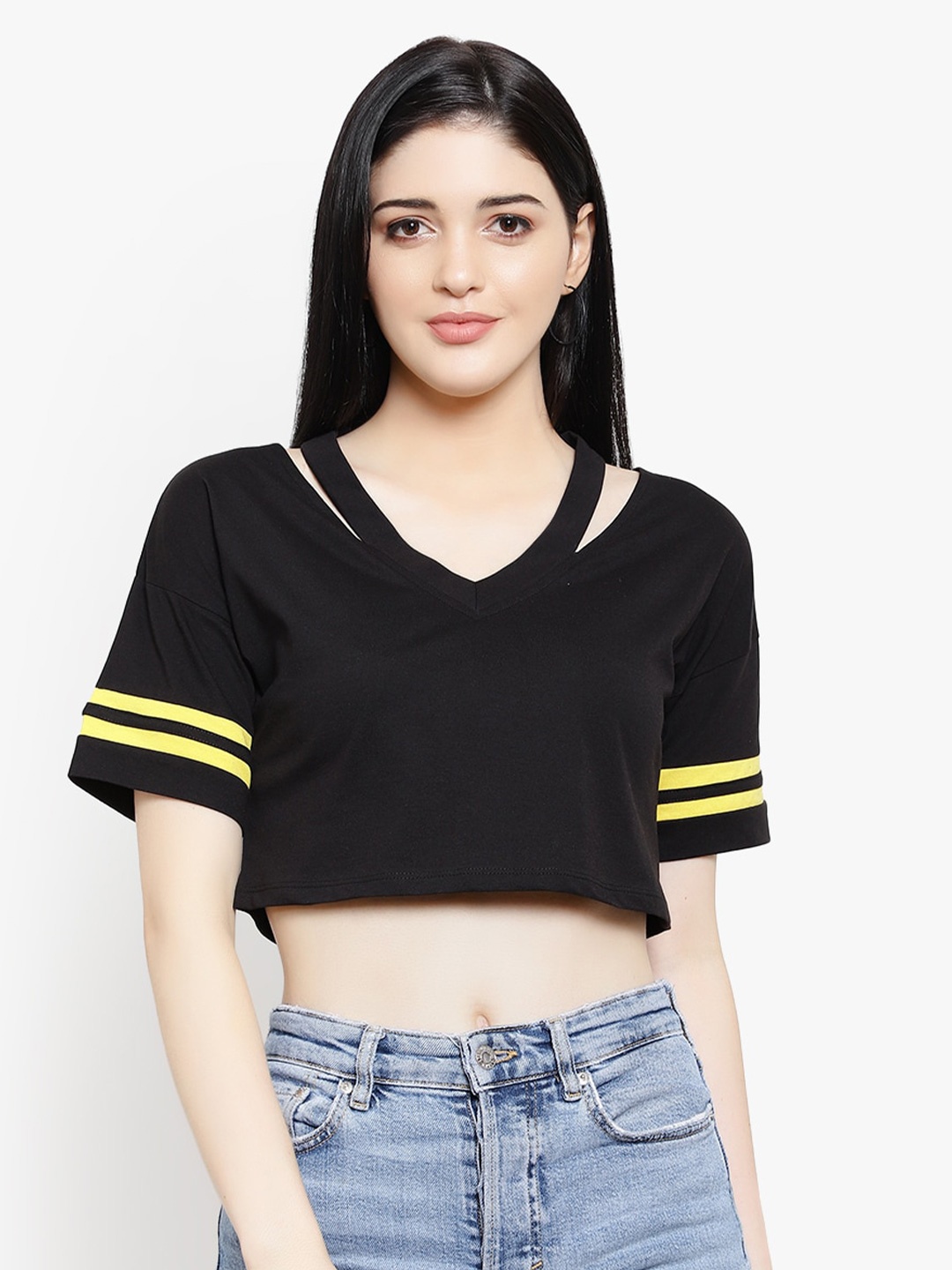 

LE BOURGEOIS V-Neck Crop Top, Black