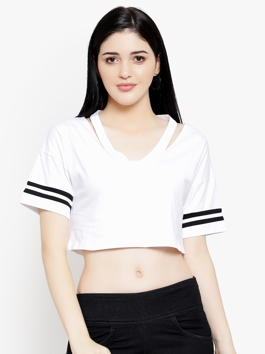 

LE BOURGEOIS V-Neck Crop Top, White