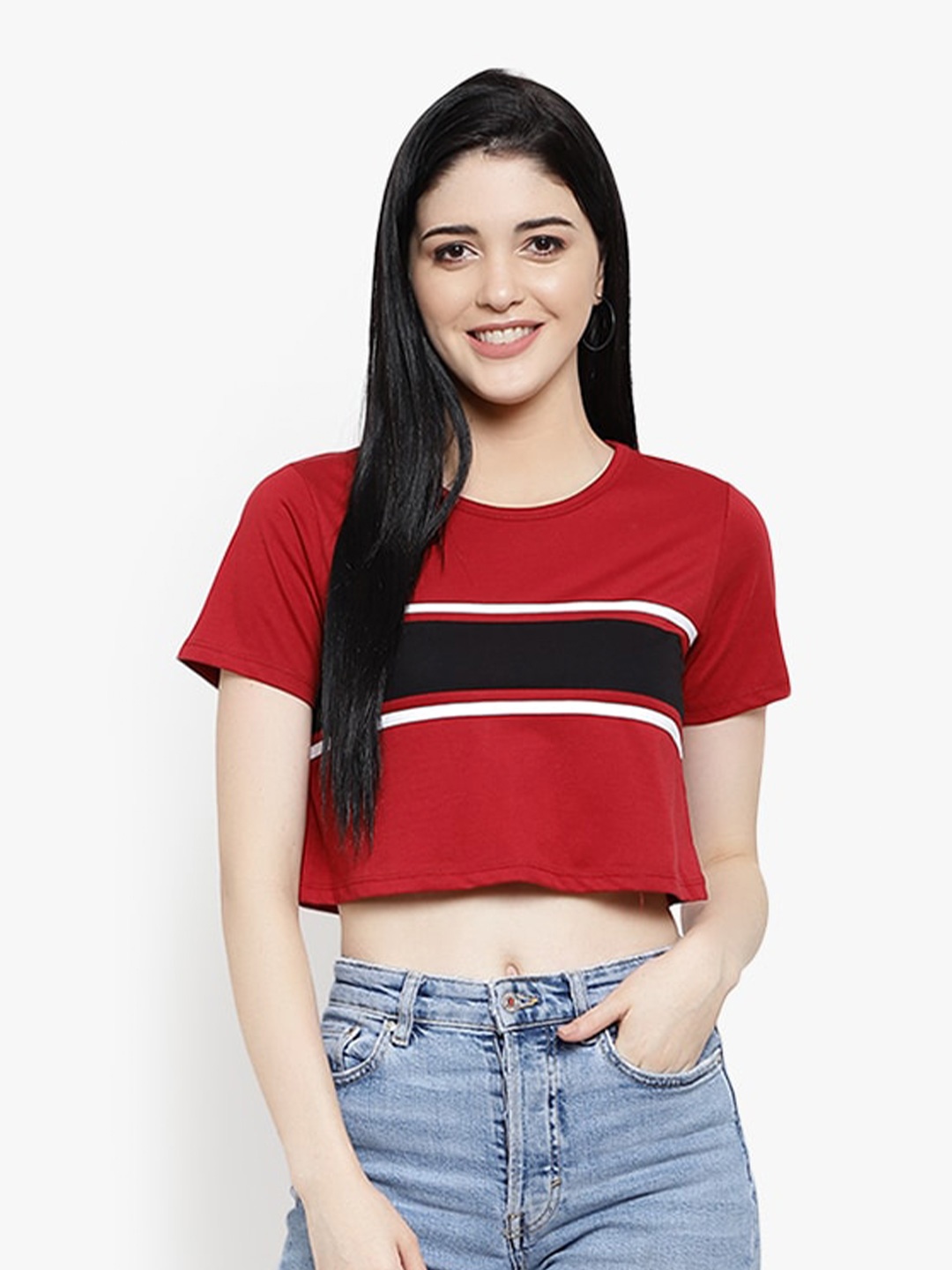 

LE BOURGEOIS Striped Crop Top, Maroon