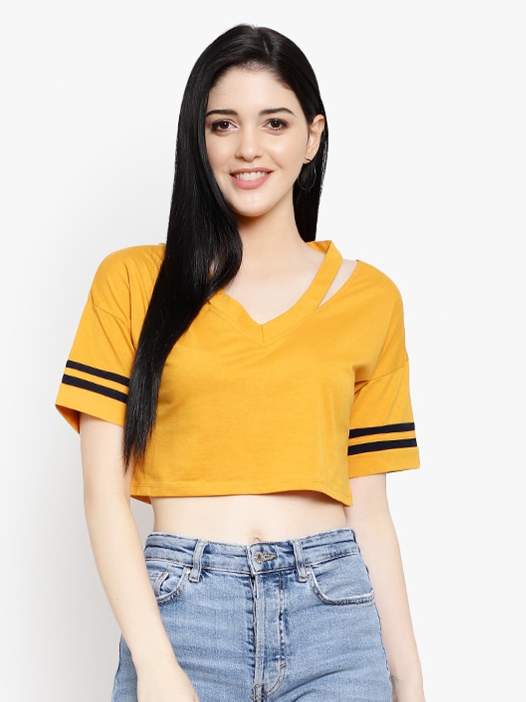 

LE BOURGEOIS V-Neck Crop Top, Mustard