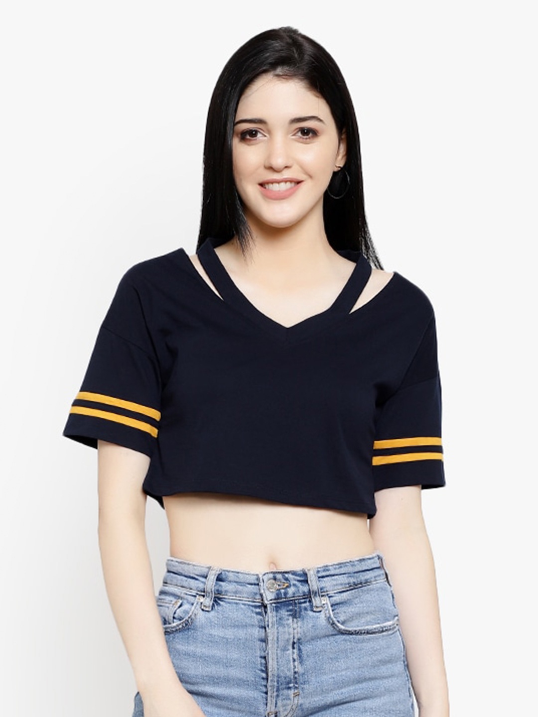 

LE BOURGEOIS V-Neck Crop Top, Navy blue