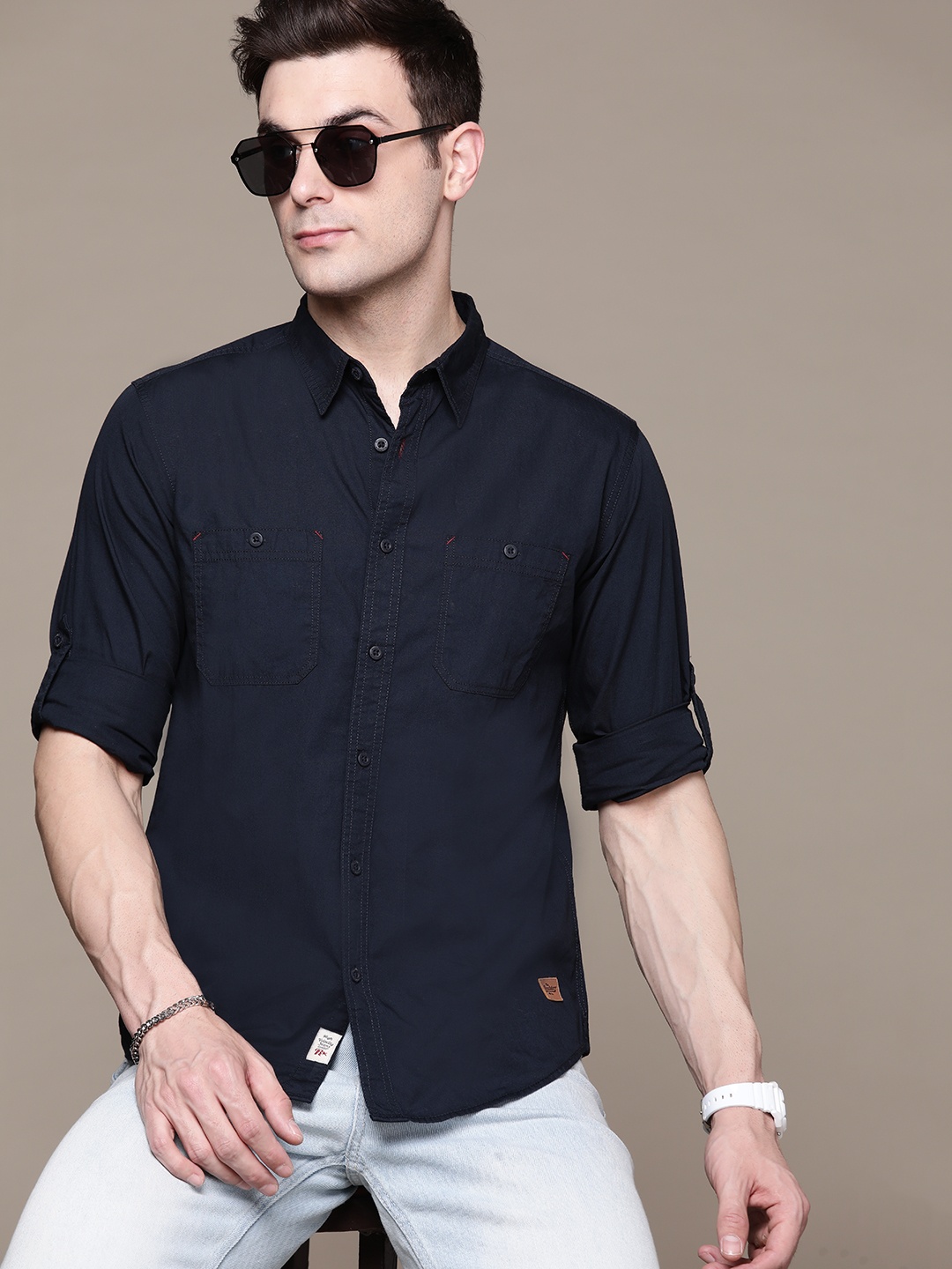 

The Roadster Lifestyle Co. Pure Cotton Casual Shirt, Navy blue