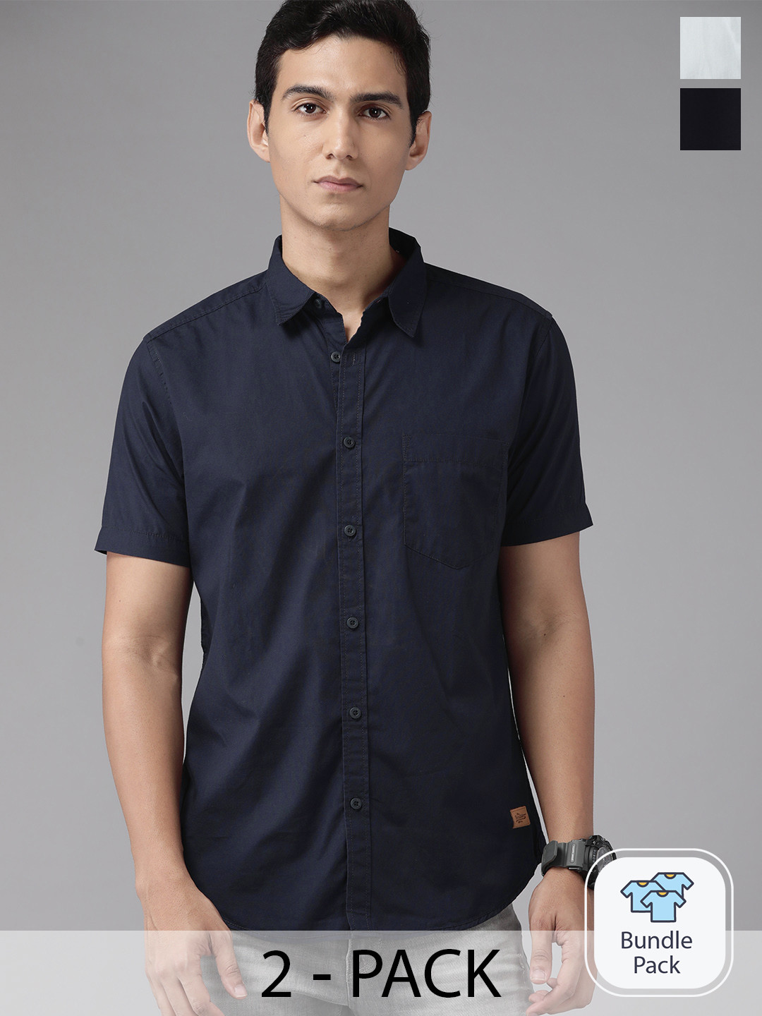 

The Roadster Lifestyle Co. Pack of 2 Cotton Casual Shirts, Navy blue