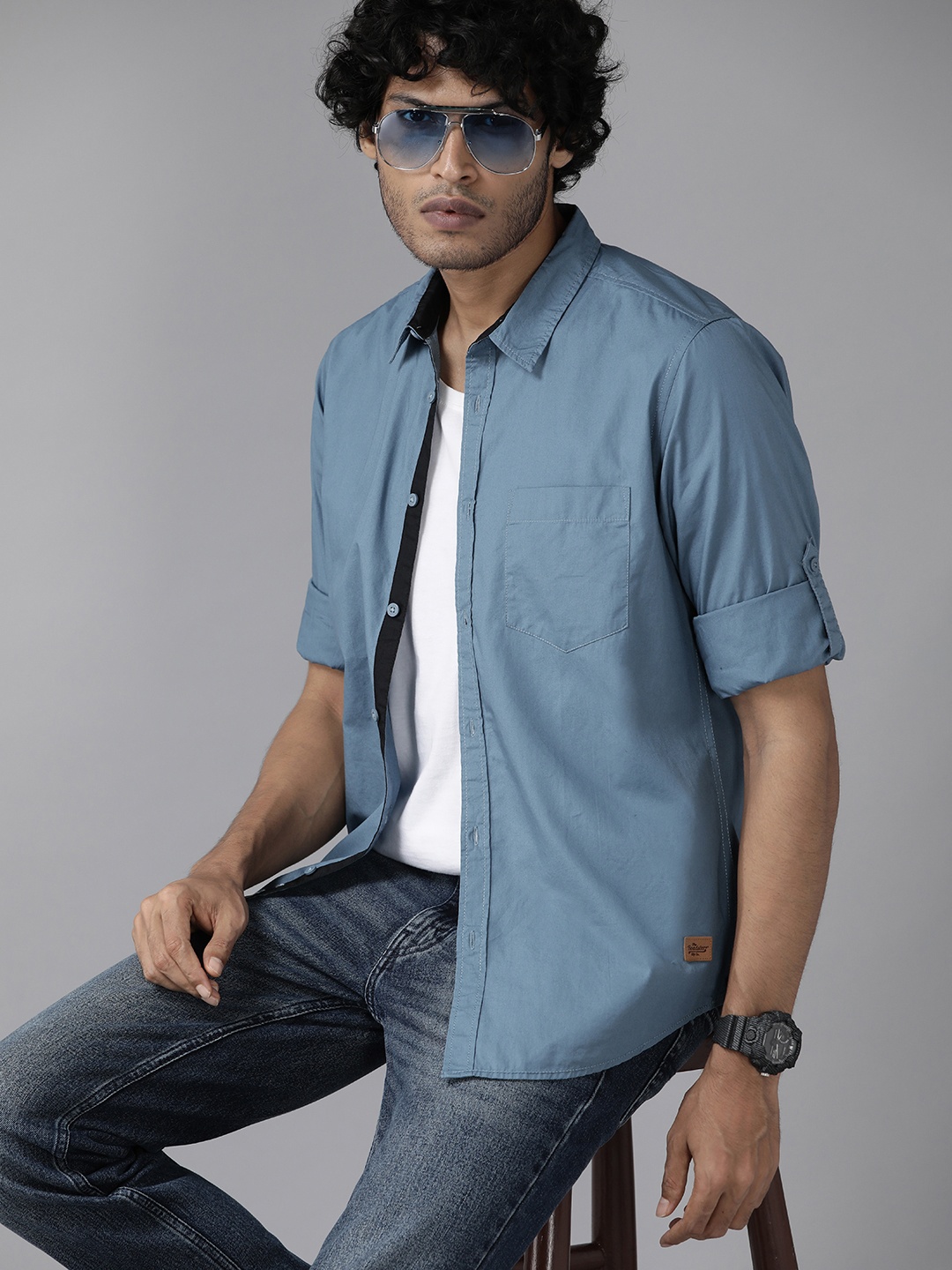 

The Roadster Lifestyle Co. Pure Cotton Casual Shirt, Blue