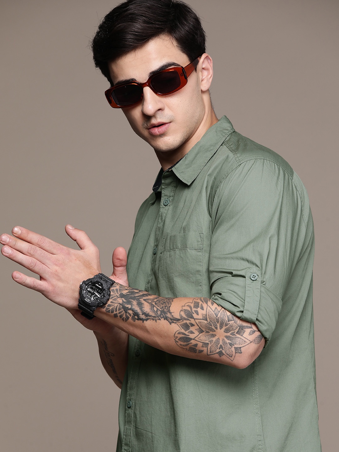 

The Roadster Lifestyle Co. Pure Cotton Poplin Casual Shirt, Green