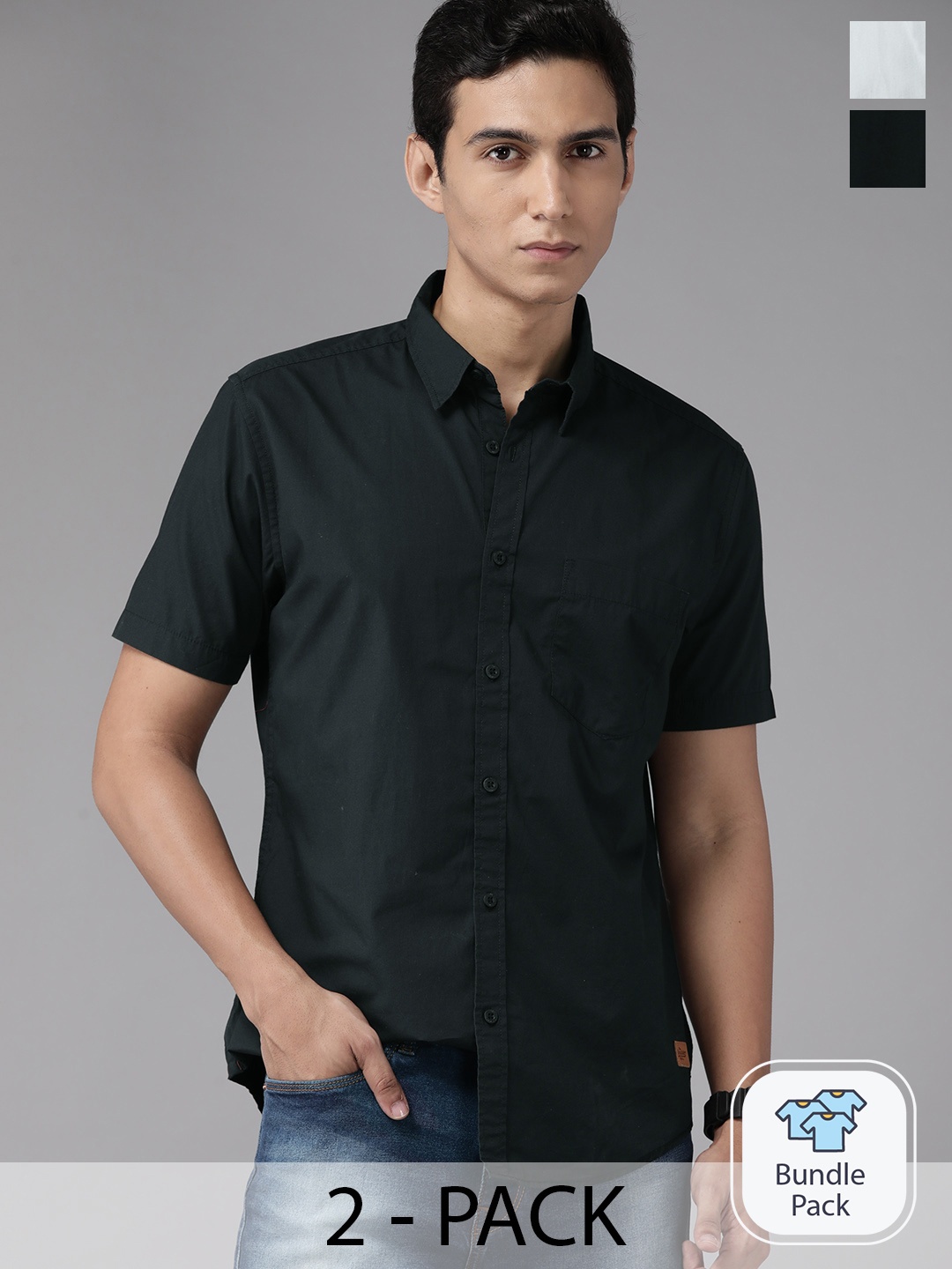 

The Roadster Lifestyle Co. Pack of 2 Cotton Casual Shirts, Black