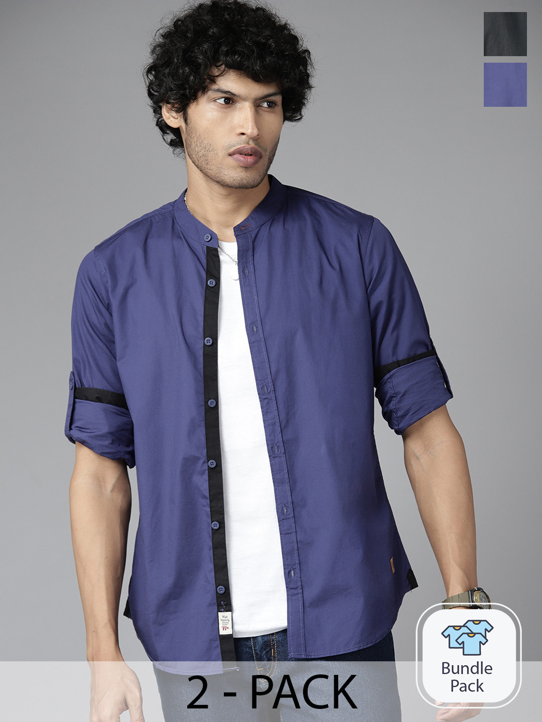 

The Roadster Lifestyle Co. Pack of 2 Pure Cotton Casual Shirts, Blue
