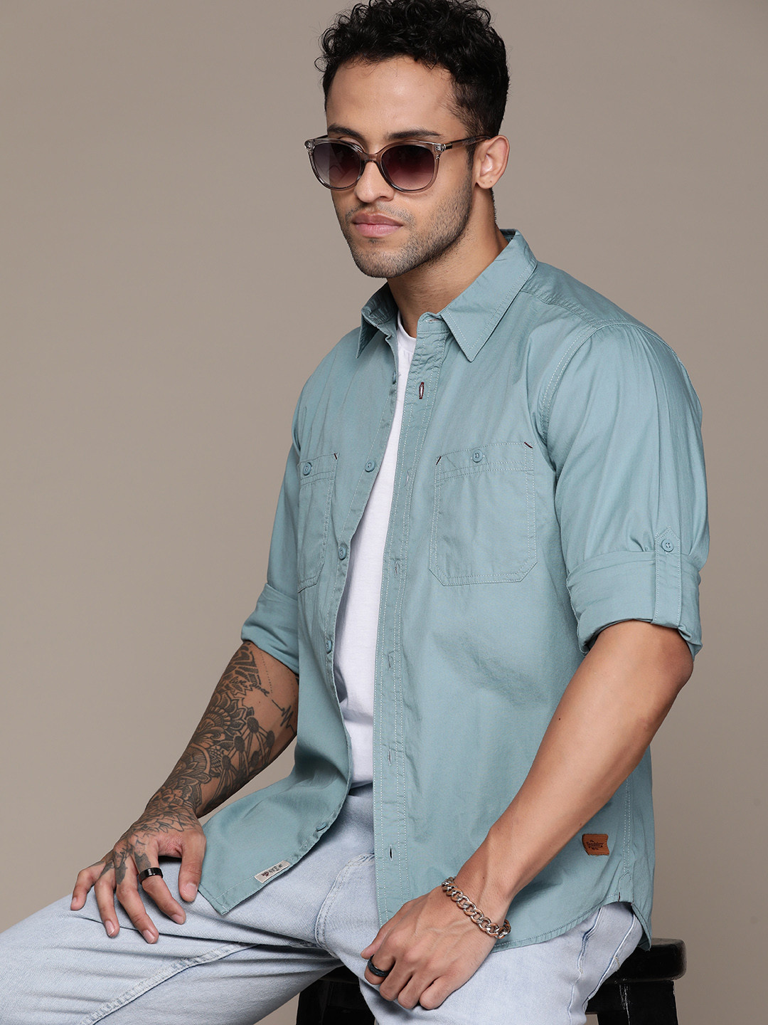 

The Roadster Lifestyle Co. Pure Cotton Opaque Casual Shirt, Blue