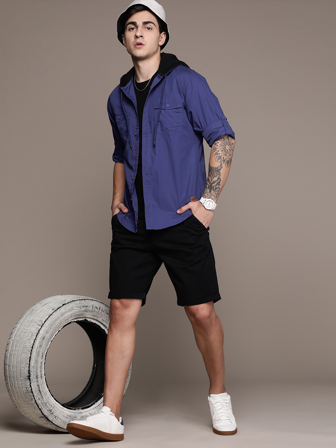 

The Roadster Lifestyle Co. Cotton Poplin Hooded Casual Shirt, Blue