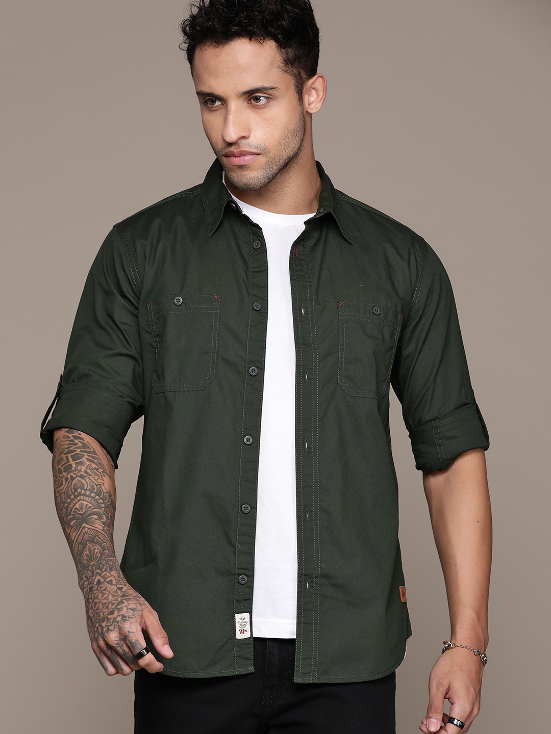 

The Roadster Lifestyle Co. Pure Cotton Opaque Casual Shirt, Green