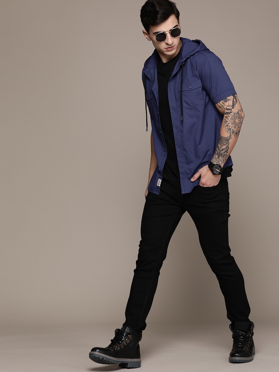 

The Roadster Lifestyle Co. Hooded Pure Cotton Casual Shirt, Blue
