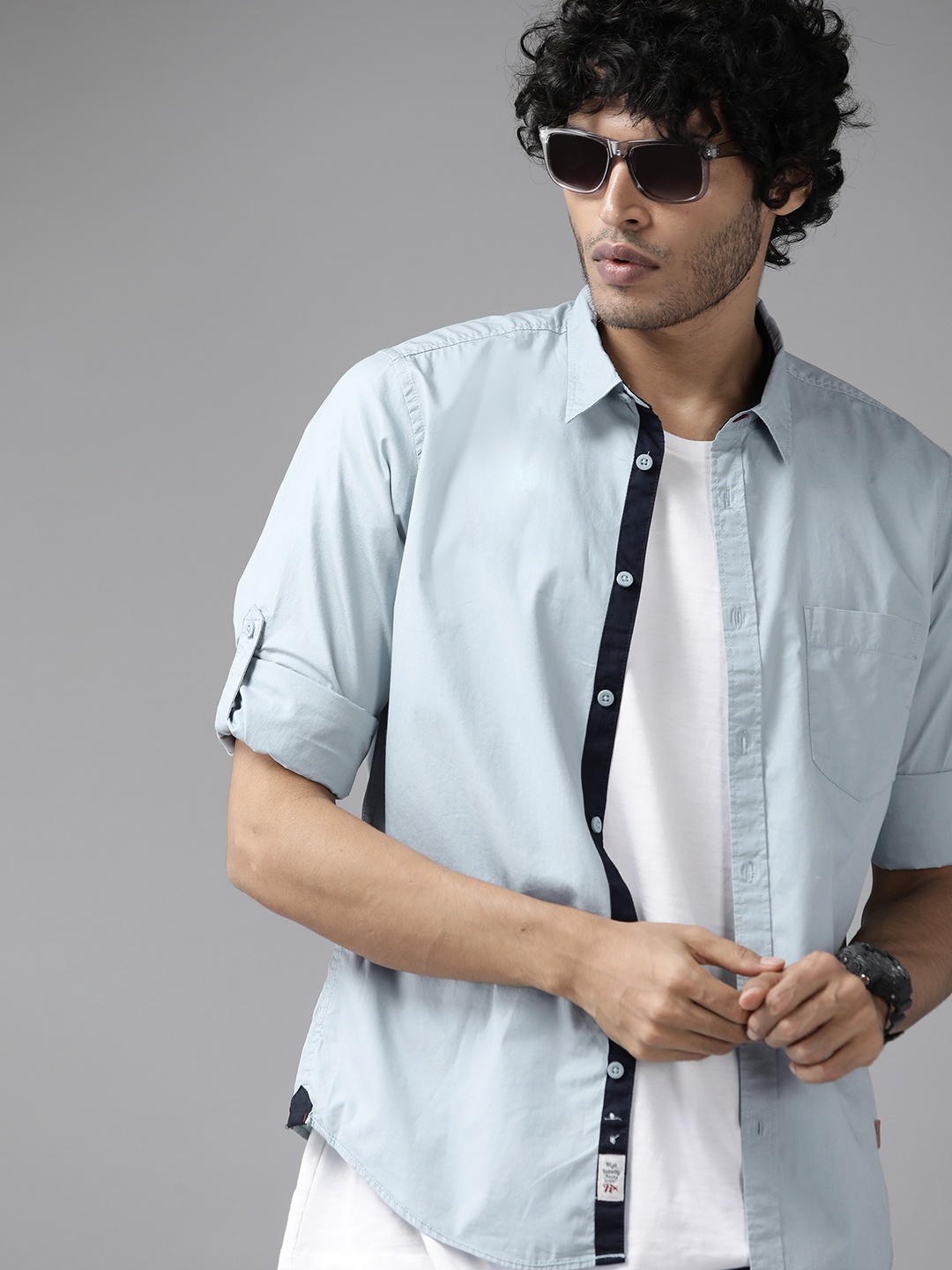 

The Roadster Lifestyle Co. Pure Cotton Casual Shirt, Blue
