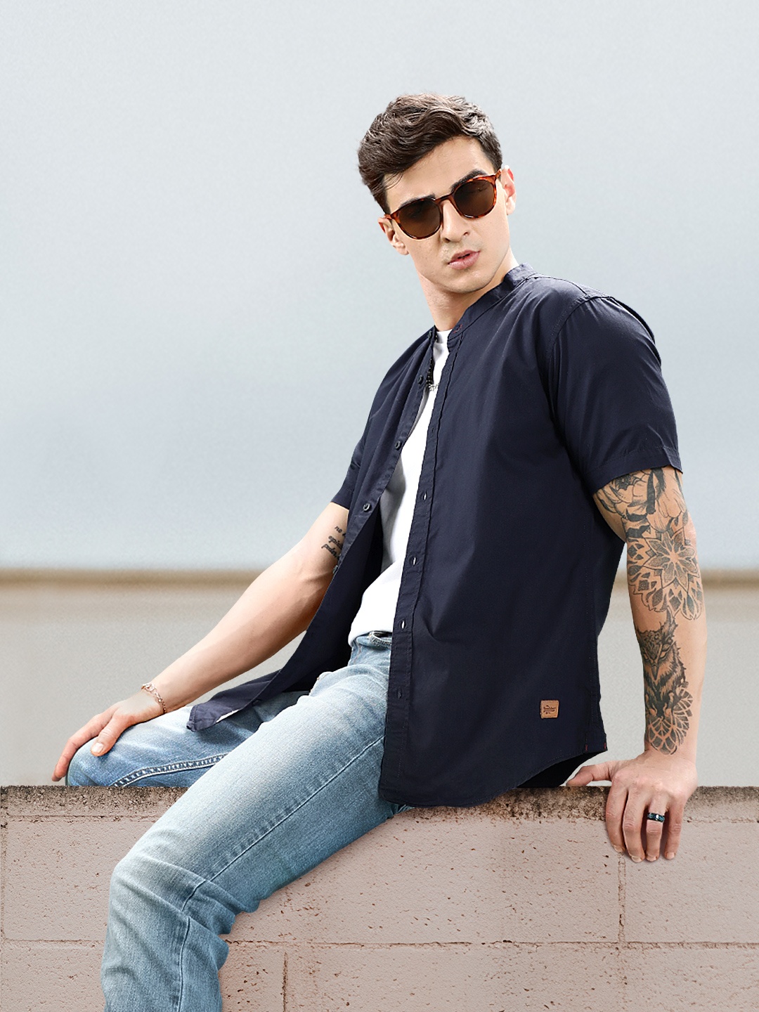 

The Roadster Lifestyle Co. Pure Cotton Casual Shirt, Navy blue