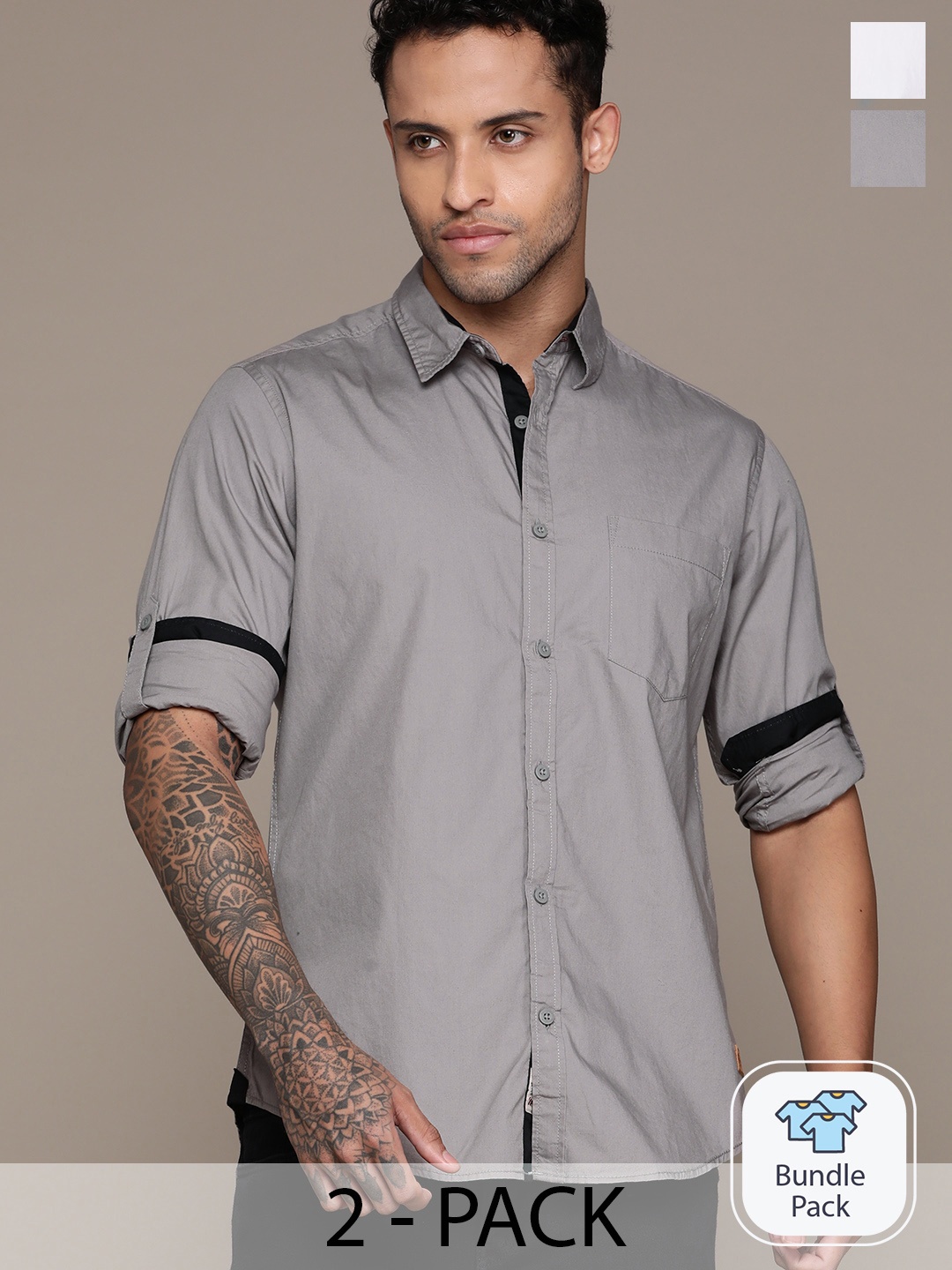 

The Roadster Lifestyle Co. Pack of 2 Cotton Casual Shirt, Grey