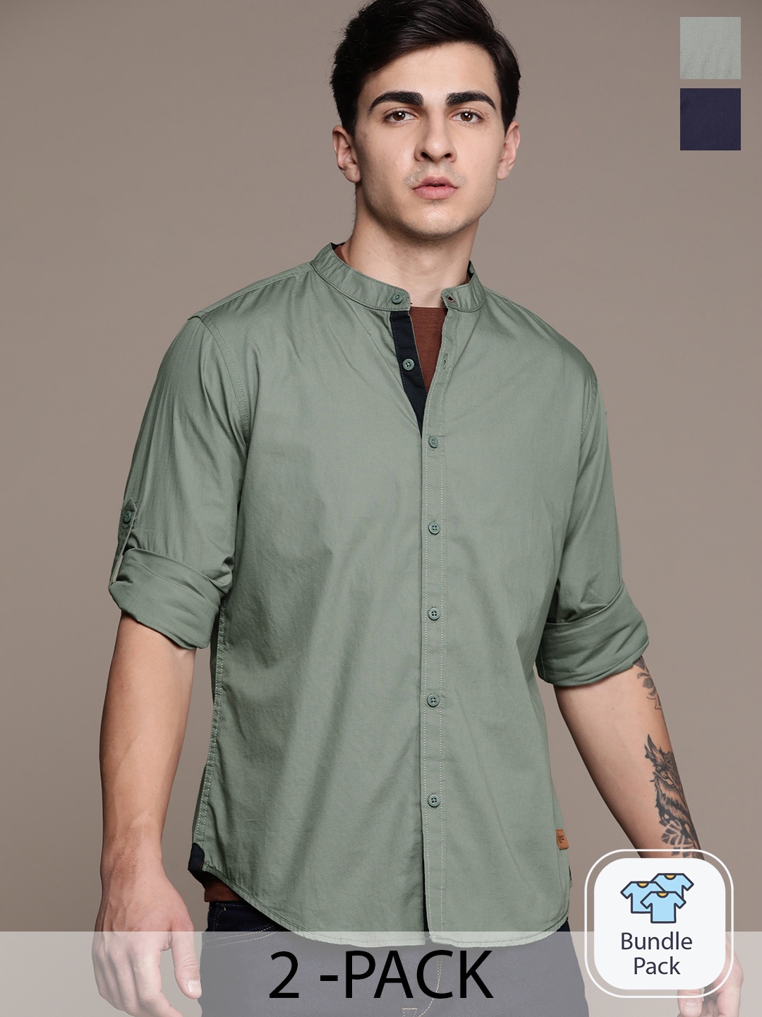 

The Roadster Lifestyle Co. Pack of 2 Poplin Casual Shirt, Green