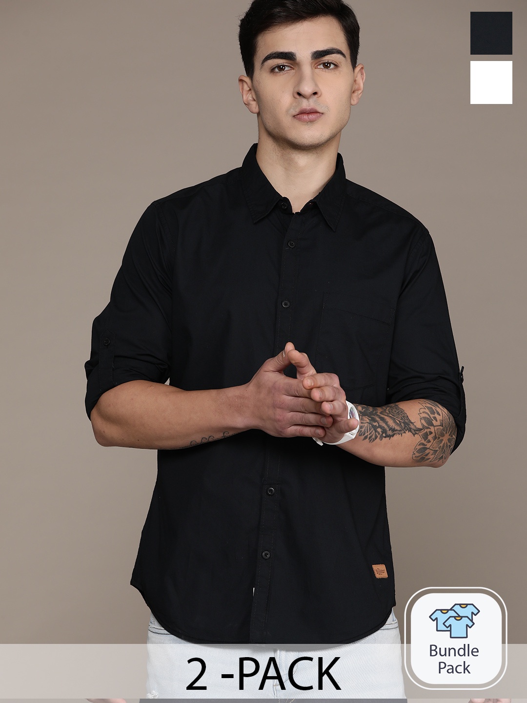

The Roadster Lifestyle Co. Pack of 2 Pure Cotton Casual Shirts, Black