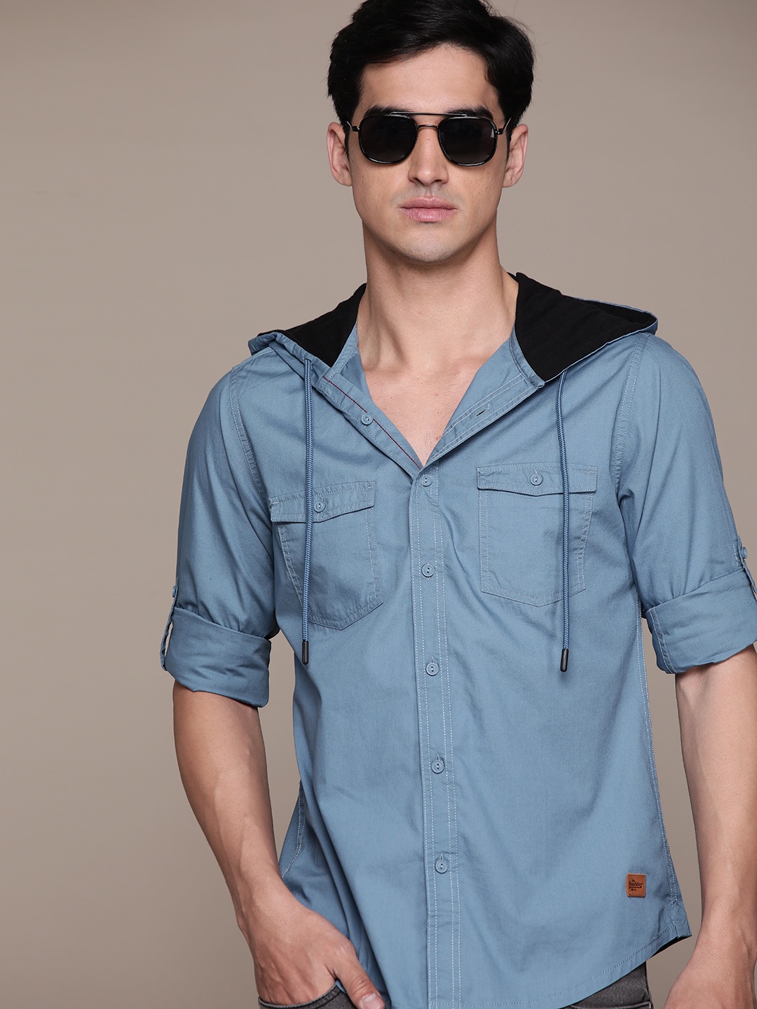 

The Roadster Lifestyle Co. Men Hooded Pure Cotton Casual Shirt, Blue
