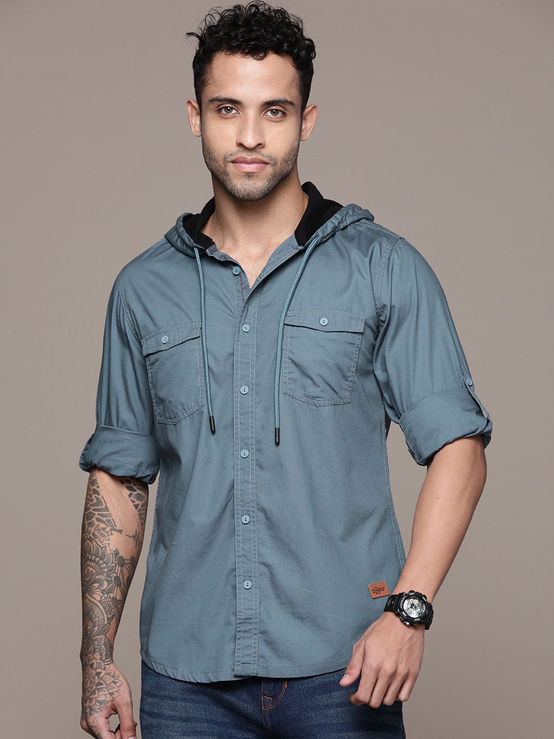 

The Roadster Lifestyle Co. Hooded Cotton Poplin Shirt, Blue