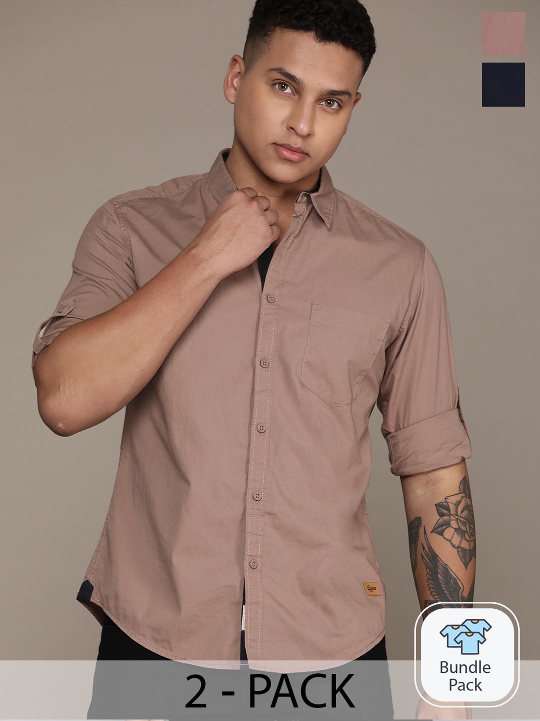 

The Roadster Lifestyle Co. Pack Of 2 Pure Cotton Shirts, Mauve