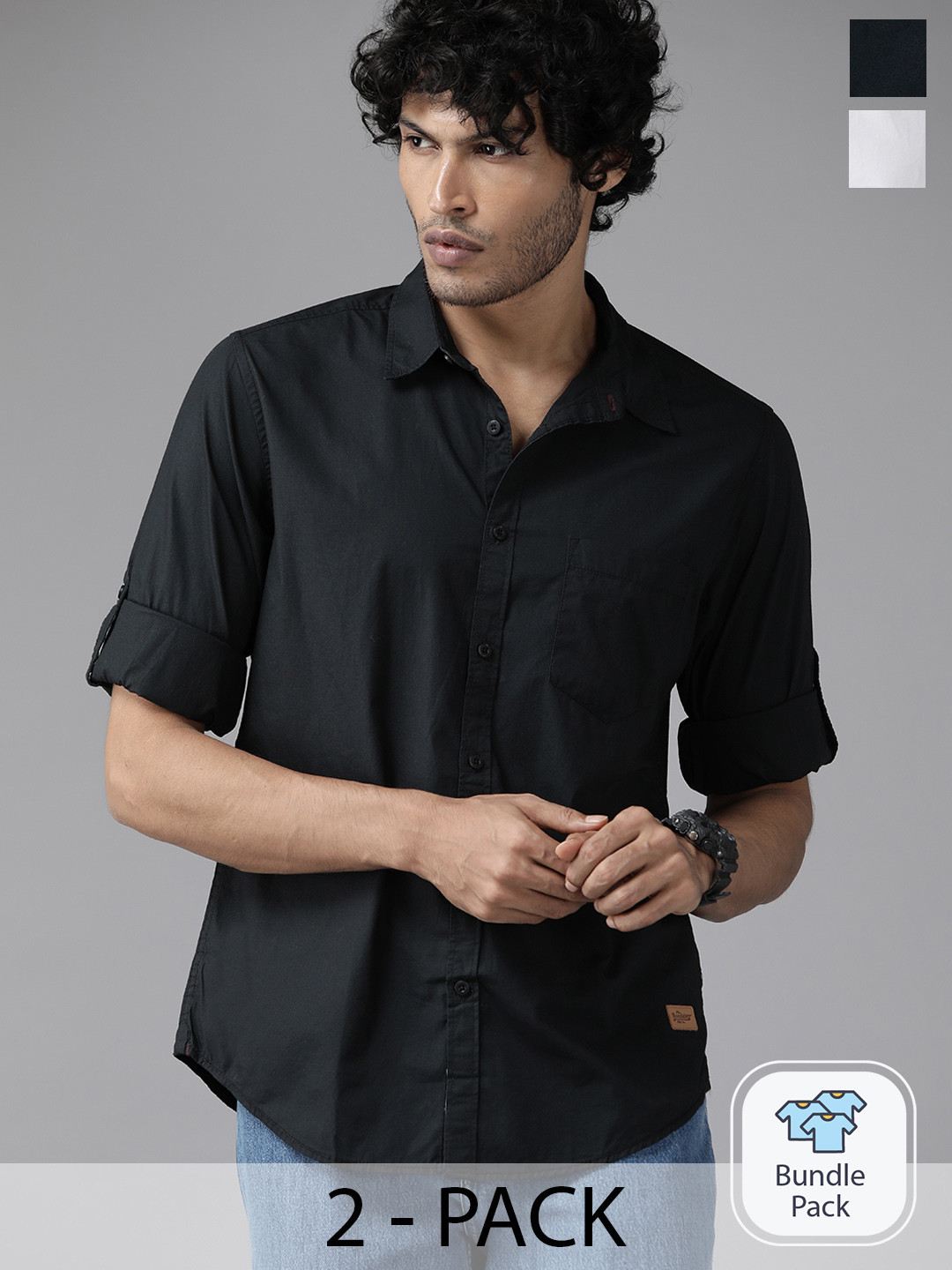 

The Roadster Lifestyle Co. Pack of 2 Pure Cotton Casual Shirt, Black