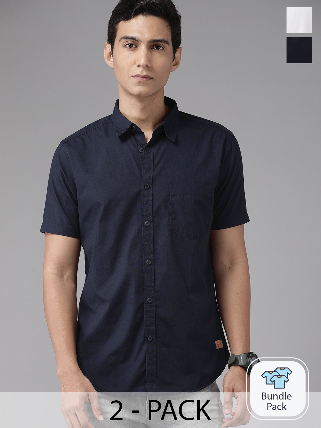 

The Roadster Lifestyle Co. Pack of 2 Cotton Casual Shirts, Navy blue